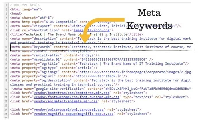 ایجاد متا تگ برای کلمه کلیدی (keyword meta tag)